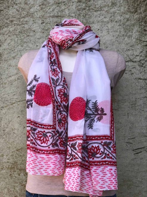 blockprint sjaal, poppy red