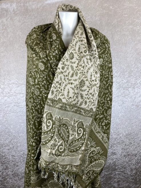 Tibet sjaal paisley legergroen crême