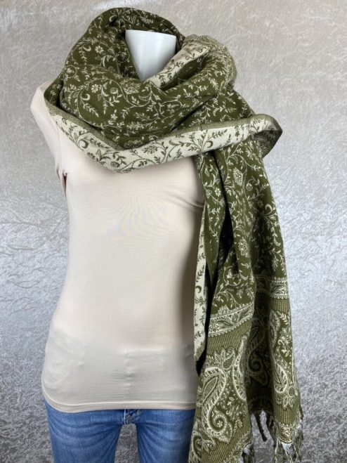 Alternative view of Tibet sjaal paisley legergroen crême