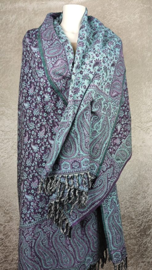 Tibet sjaal paisley lila lichtgrijs