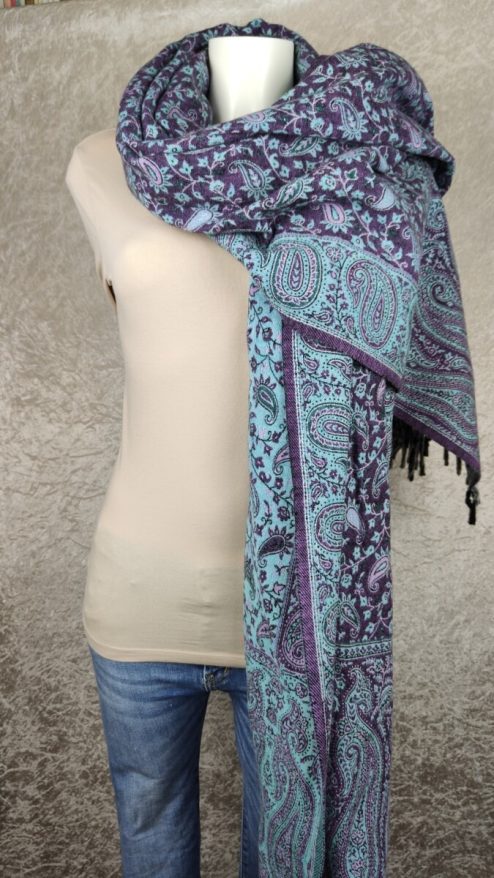 Alternative view of Tibet sjaal paisley lila lichtgrijs