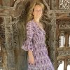 Zomerjurk driekwart mouw blockprint lila-paars